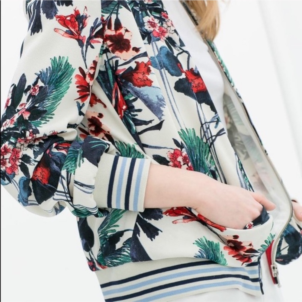 Zara Trafaluc Floral Bomber Jacket